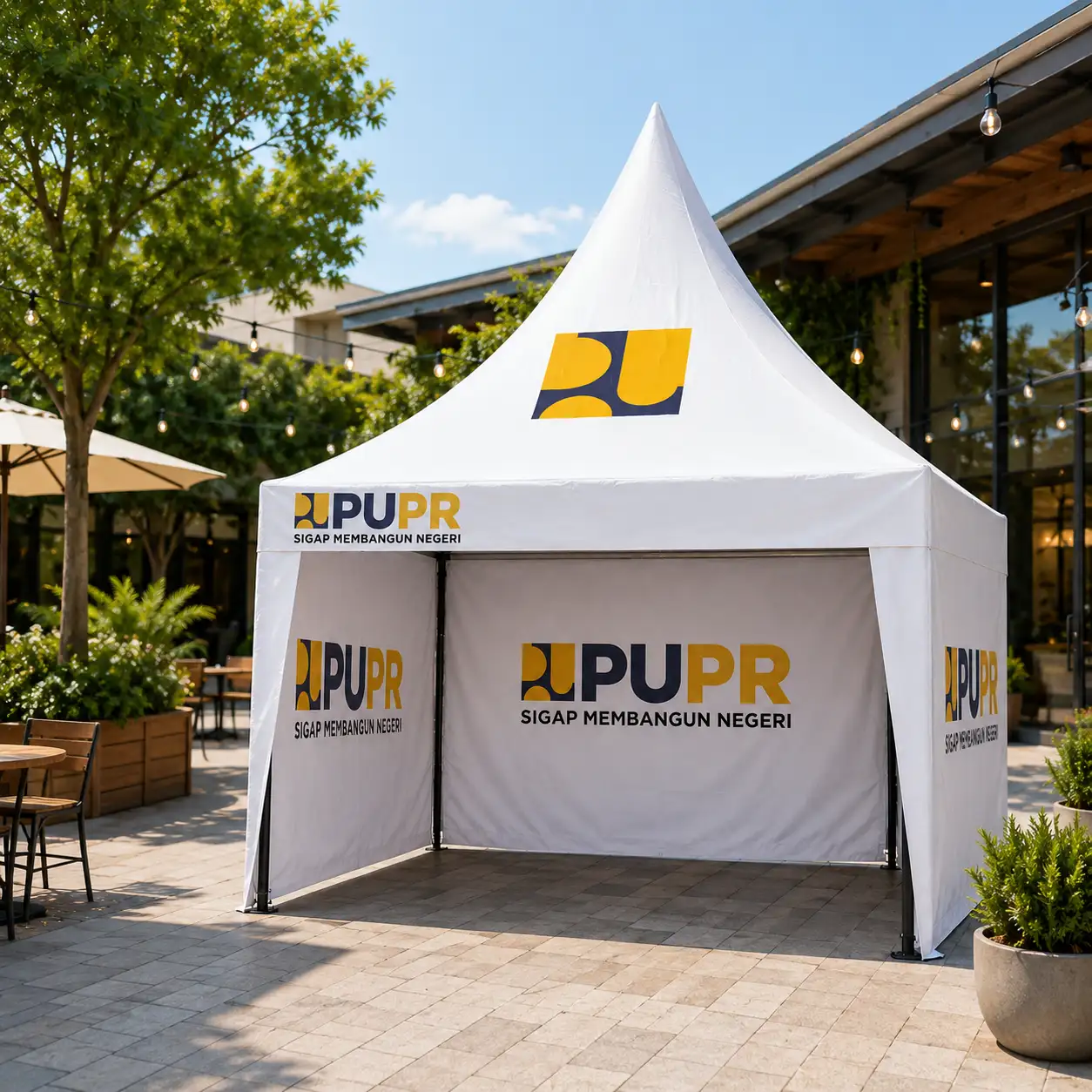 Tenda Sarnavil Custom untuk Cafe, Pameran, dan Acara Outdoor